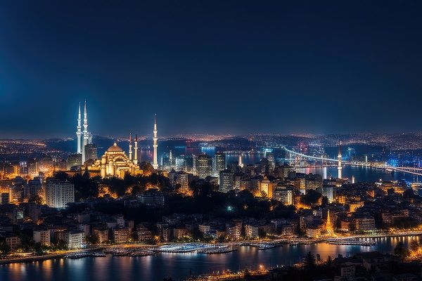 Vista nocturna de Estambul