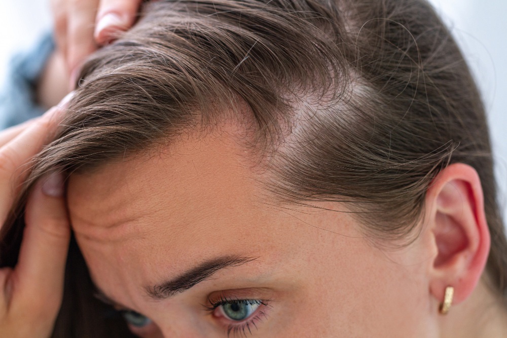 Mujer con alopecia con cara de preocupación