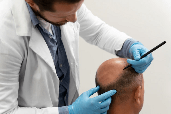 Doctor marcando dónde se realizará el injerto capilar